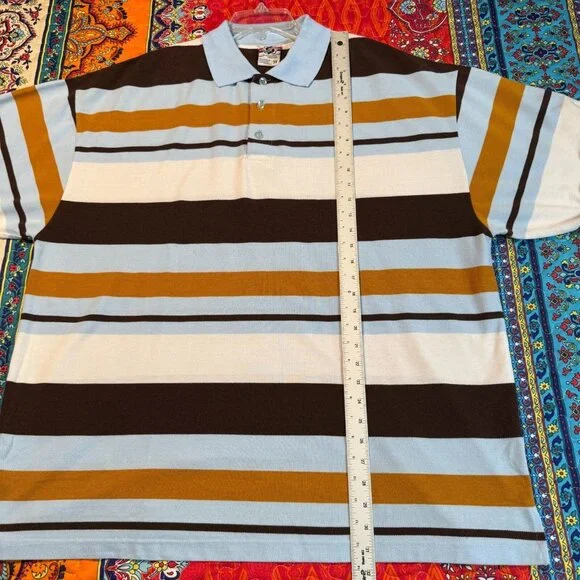 Old Skool Urban Wear Striped Polo Shirt Men’s 3X Blue Brown White Short Sleeve - Picture 7 of 9